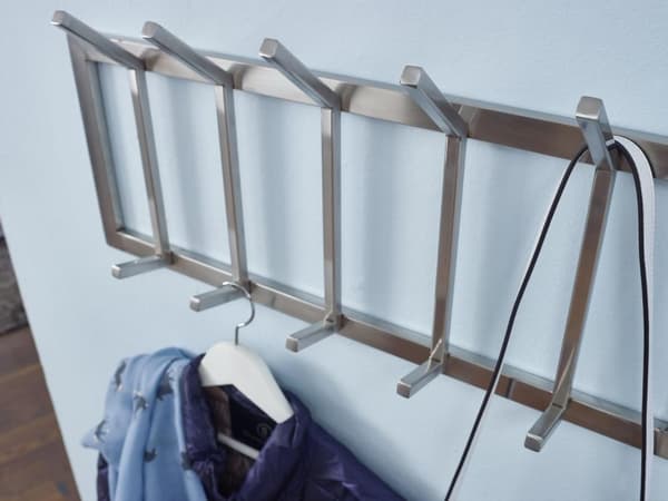 Rootz væg knagerække metal sølv 65x30x10 cm design hall knagerække stål - Krogestang vægpanel - garderobevæg - Gang knagerække