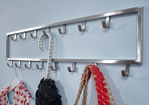 Rootz væg knagerække metal sølv 80x20x4 cm design hall knagerække stål - Krogestang vægpanel - garderobevæg - Gang knagerække