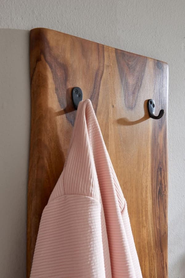Rootz garderob Sheesham massivt trä - metall 40x140x7 cm med avtagande - Design krokskena 2-radig hall garderobsvägg - Garderobsträ