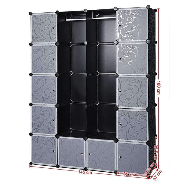 Rootz Vaatekaappi Click System - 14 lokeroa - Muovi - Vaatteet - Vaatekaappi ripustuskiskoilla - 143 x 36 x 178 cm