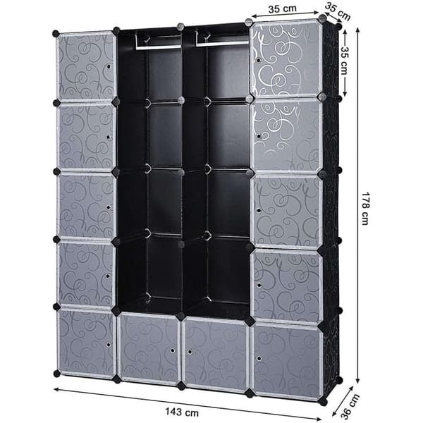 Rootz Vaatekaappi Click System - 14 lokeroa - Muovi - Vaatteet - Vaatekaappi ripustuskiskoilla - 143 x 36 x 178 cm