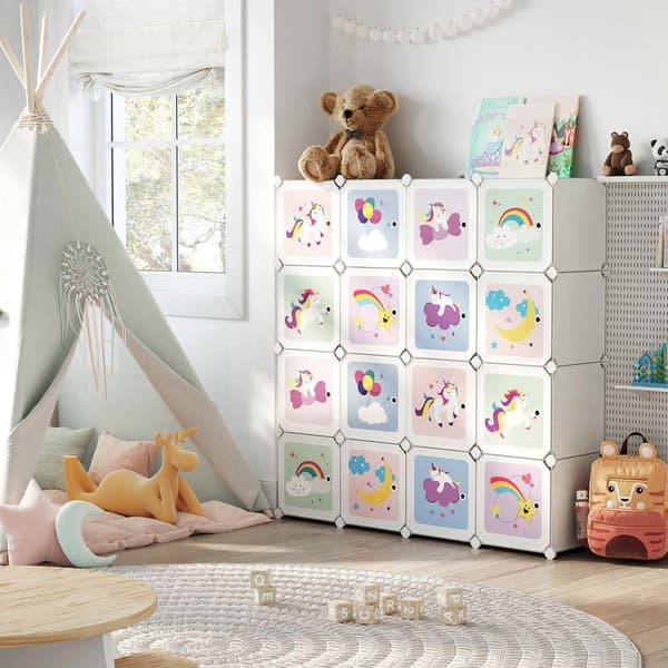 Rootz børnegarderobe - Kids Cube Opbevaringssystem - Garderobe med døre - Gør det selv opbevaringsskab - Hvid - 153 x 31 x 153 cm