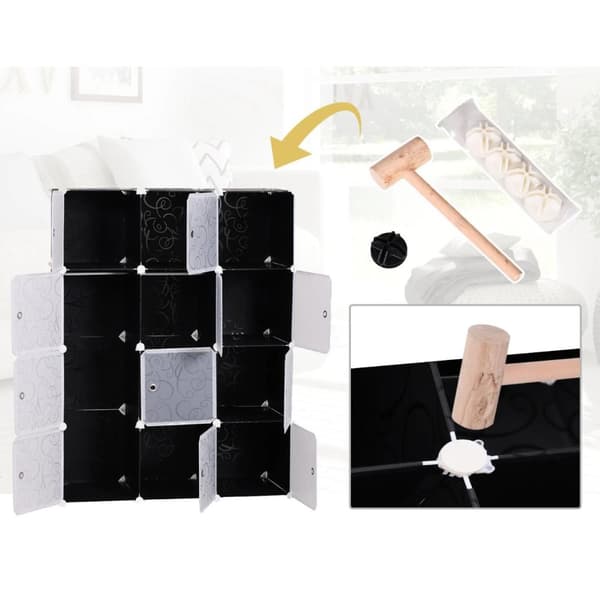 Rootz Garderobe - Opbevaringsskab - Rumskab - Tøjstang - Kuber - Sort - Hvid - 111x47x145 cm