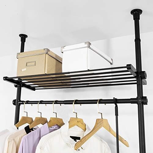 Rootz Justerbar Garderobe Organizer Tøjhylde System-Hængeskinne-Teleskopisk Tøj Opbevaringshylder, Sort