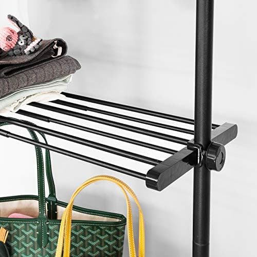 Rootz Justerbar Garderobe Organizer Tøjhylde System-Hængeskinne-Teleskopisk Tøj Opbevaringshylder, Sort