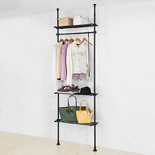 Rootz Justerbar Garderobe Organizer Tøjhylde System-Hængeskinne-Teleskopisk Tøj Opbevaringshylder, Sort