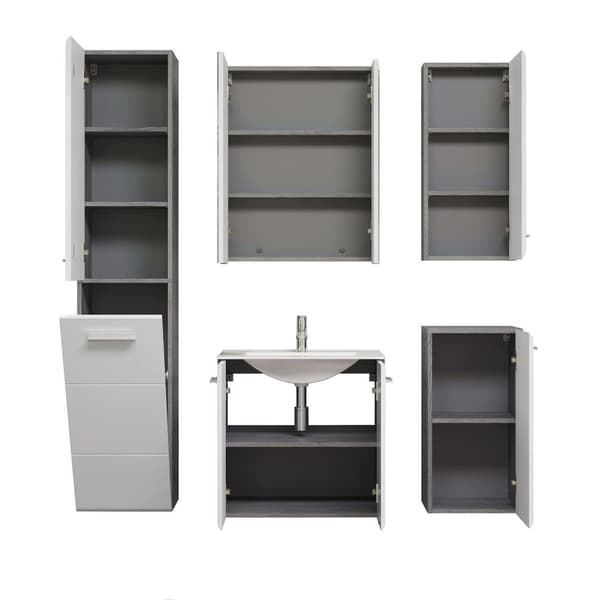 Rootz Bathroom Chest - Storage Cabinet - Vanity Unit - Drawer Stand - Bathroom Organizer - Wooden Furniture - Smoke Silver/White High Gloss - 35x68x34