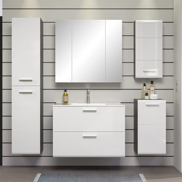 Rootz Bathroom Chest - Storage Cabinet - Vanity Unit - Drawer Stand - Bathroom Organizer - Wooden Furniture - Smoke Silver/White High Gloss - 35x68x34