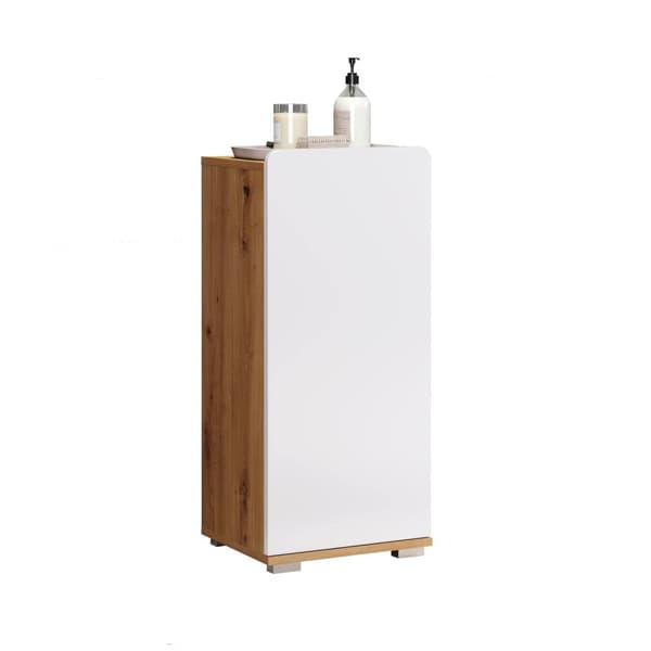 Rootz Bathroom Cabinet - Storage Unit - Washroom Furniture - Vanity Stand - Towel Holder - Restroom Organizer - Bath Rack - White Gloss and Artisan Oa