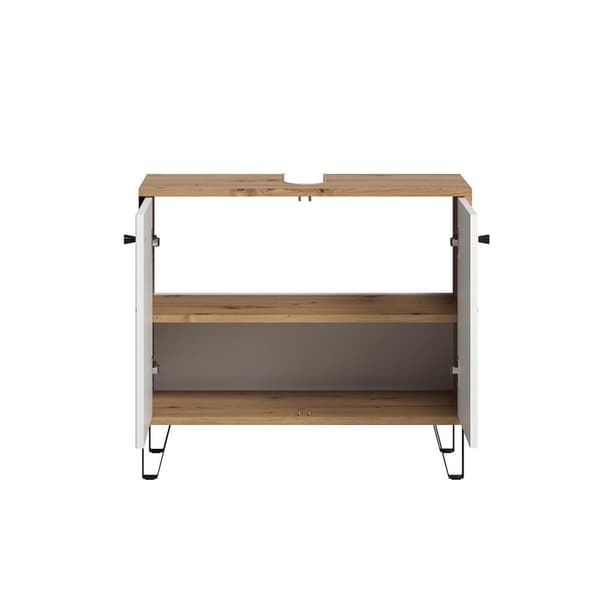Rootz Washbasin Vanity - Bathroom Cabinet - Storage Unit - Sink Base - Vanity Stand - Bath Organizer - Under-sink Holder - White Matt Lacquer with Art