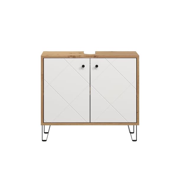Rootz Washbasin Vanity - Bathroom Cabinet - Storage Unit - Sink Base - Vanity Stand - Bath Organizer - Under-sink Holder - White Matt Lacquer with Art