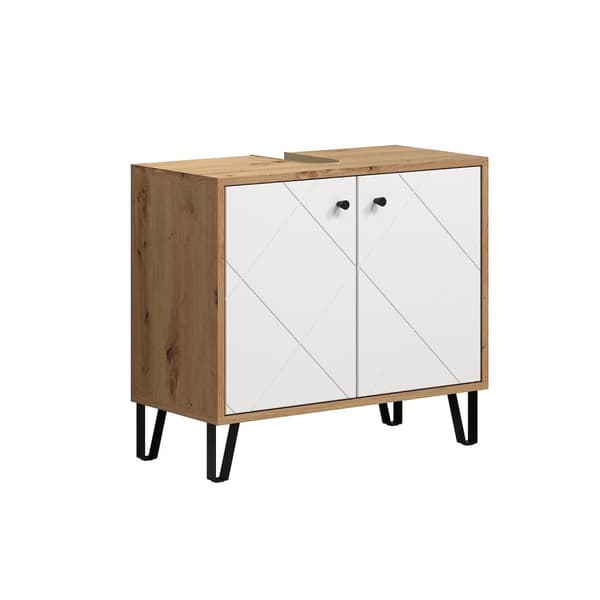 Rootz Washbasin Vanity - Bathroom Cabinet - Storage Unit - Sink Base - Vanity Stand - Bath Organizer - Under-sink Holder - White Matt Lacquer with Art