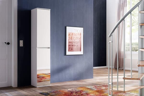 Rootz Mirror Wardrobe - Storage Closet - Reflective Cabinet - Mirror Cabinet - Shelving Unit - Storage Unit - Organizer - White Melamine - 37 x 191 x
