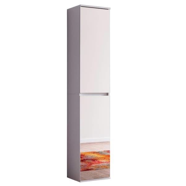 Rootz Mirror Wardrobe - Storage Closet - Reflective Cabinet - Mirror Cabinet - Shelving Unit - Storage Unit - Organizer - White Melamine - 37 x 191 x