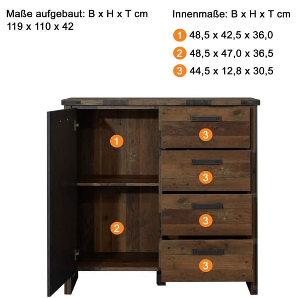 Rootz Living Room Chest of Drawers - Dresser - Storage Cabinet - Sideboard - Buffet - Credenza - Brown - 119 x 110 x 42 cm