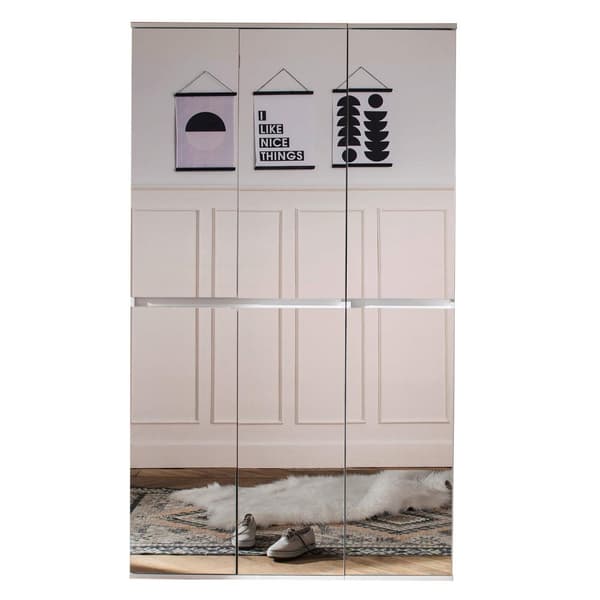 Rootz Mirror Wardrobe - Storage Closet - Clothing Cabinet - Organizer - Dressing Unit - White - 111x191x34 cm