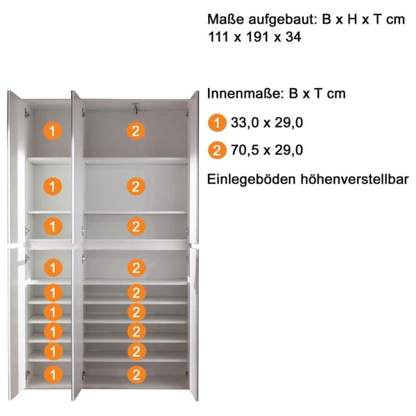 Rootz Mirror Wardrobe - Storage Closet - Clothing Cabinet - Organizer - Dressing Unit - White - 111x191x34 cm