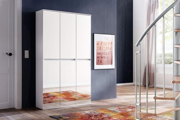 Rootz Mirror Wardrobe - Storage Closet - Clothing Cabinet - Organizer - Dressing Unit - White - 111x191x34 cm