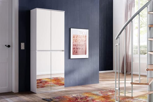 Rootz Mirror Wardrobe - Reflective Closet - Storage Cabinet - Mirrored Armoire - Dressing Unit - Storage Unit - Clothing Organizer - White Melamine -