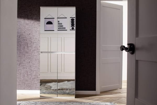 Rootz Mirror Wardrobe - Reflective Closet - Storage Cabinet - Mirrored Armoire - Dressing Unit - Storage Unit - Clothing Organizer - White Melamine -