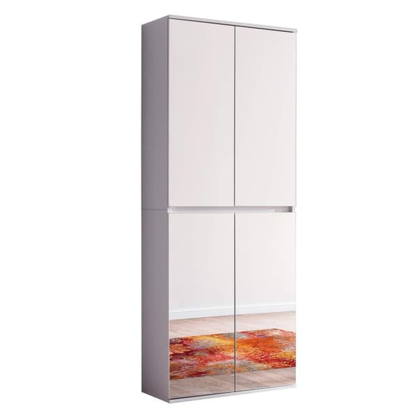 Rootz Mirror Wardrobe - Reflective Closet - Storage Cabinet - Mirrored Armoire - Dressing Unit - Storage Unit - Clothing Organizer - White Melamine -