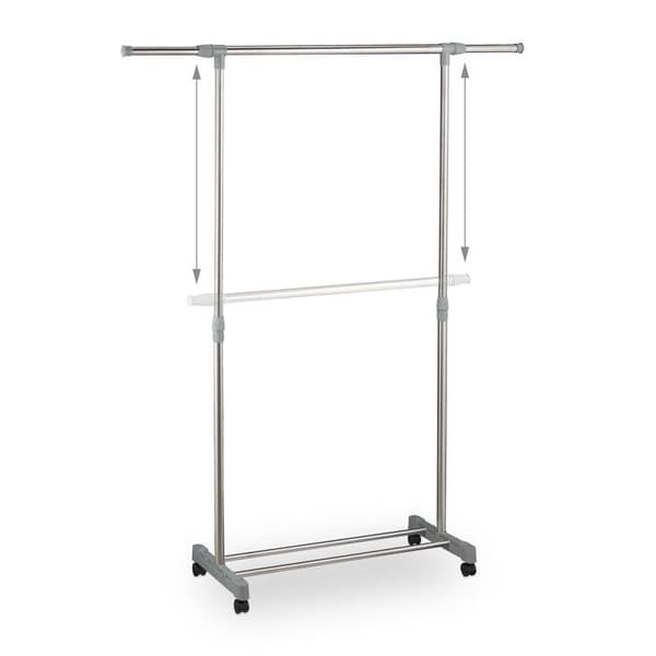 Relaxdays professionell klädhängare med hjul, med klädkrokar och stöd, justerbar H 95-165cm, L 94-160cm, silver