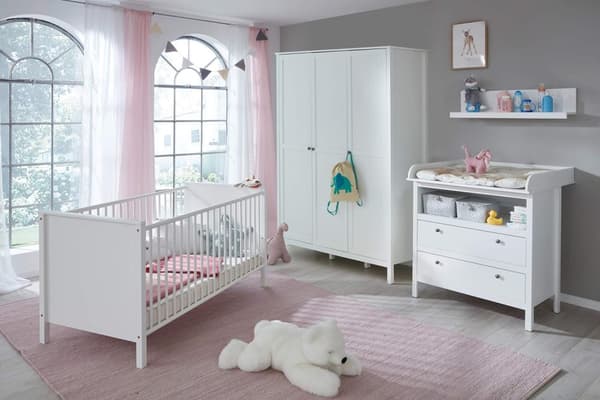 Rootz Baby Room Wardrobe - Storage Cabinet - Clothes Organizer - Nursery Furniture - Child's Closet - Dresser - White - 141 x 192 x 51 cm