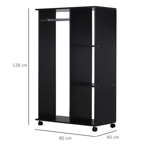 Rootz Wardrobe Sets - Mobile Wardrobe - 3 Shelves - Wardrobe Cabinet - 1 Clothes Rail - Living Room - Bedroom Aluminum - Black - 80 x 40 x 128 cm