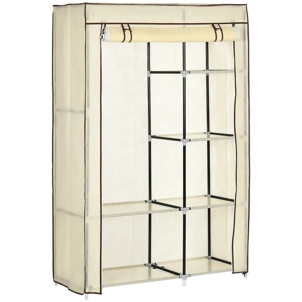 Rootz Stofgarderobe - Skab - Soveværelse - Ikke-vævet stof - Opbevaringsløsning - Plastforbindelser - 6 hylder - 1 tøj - Creme - 103L x 43W x 162,5H c