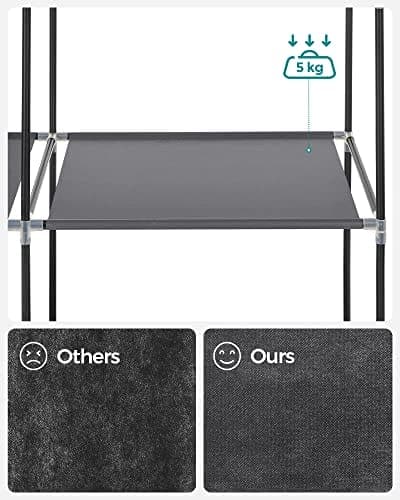 Songmics stofgarderobe, tøjopbevaringsorgan, 6 hylder, 1 skinne, grå