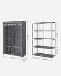 Miniatyrbillede 7 af 7: Songmics stofgarderobe, tøjopbevaringsorgan, 6 hylder, 1 skinne, grå