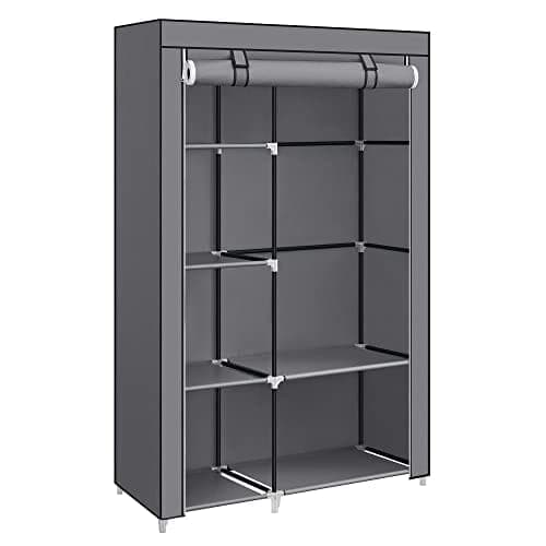 Songmics stofgarderobe, tøjopbevaringsorgan, 6 hylder, 1 skinne, grå