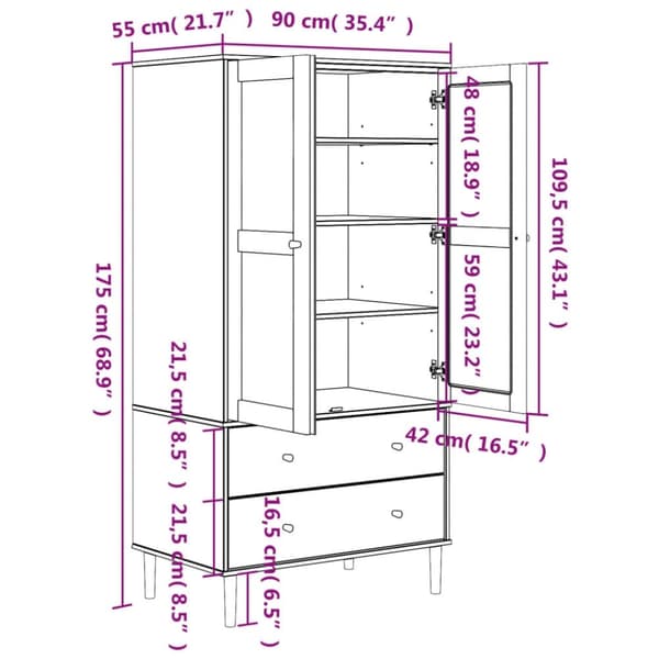 vidaXL Garderob SENJA rottinglook vit 90x55x175 cm massiv furu