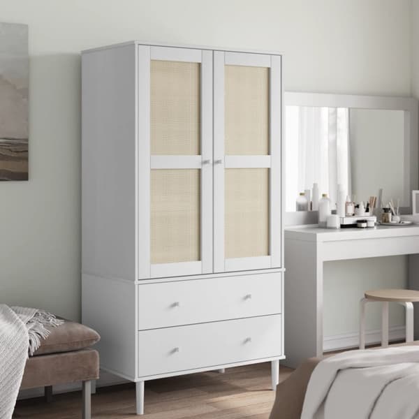 vidaXL Garderob SENJA rottinglook vit 90x55x175 cm massiv furu