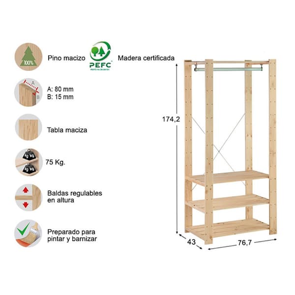Astigarraga Garderobe 175x76.7x43 Cm Brun