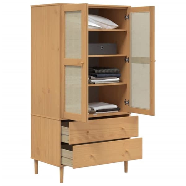 vidaXL klædeskab SENJA 90x55x175 cm rattan-look massivt fyrretræ brun