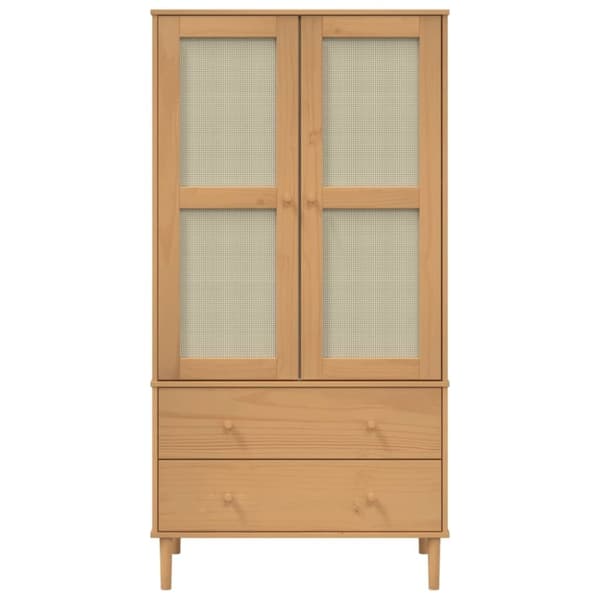 vidaXL klædeskab SENJA 90x55x175 cm rattan-look massivt fyrretræ brun