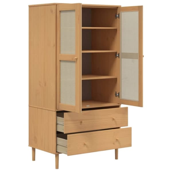 vidaXL klædeskab SENJA 90x55x175 cm rattan-look massivt fyrretræ brun