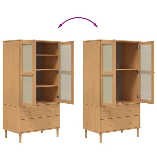 vidaXL klædeskab SENJA 90x55x175 cm rattan-look massivt fyrretræ brun