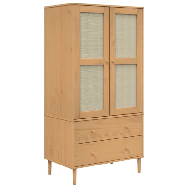 vidaXL klædeskab SENJA 90x55x175 cm rattan-look massivt fyrretræ brun