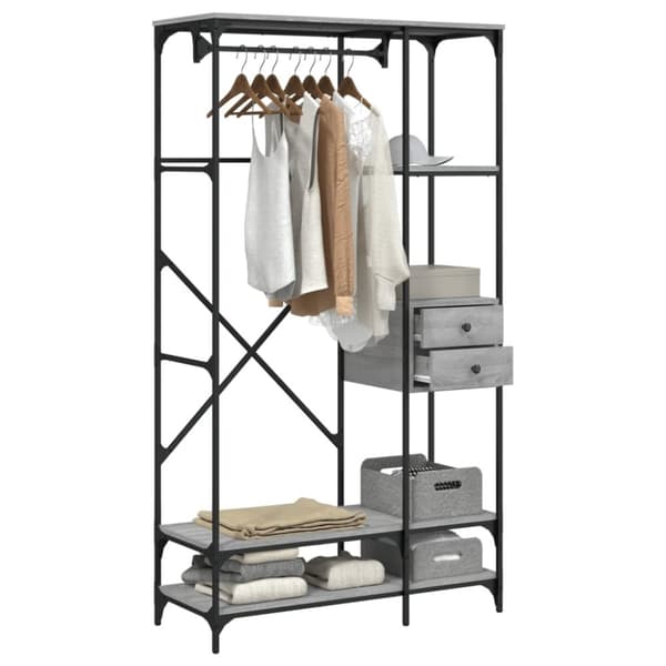 vidaXL Garderobe med skuffer grå sonoma 100x40x180 cm konstruert tre