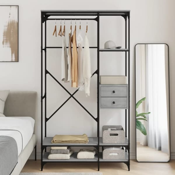 vidaXL Garderobe med skuffer grå sonoma 100x40x180 cm konstruert tre