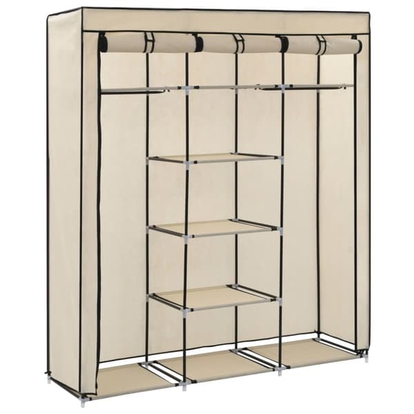 klædeskab med rum og tøjstænger 150 x 45 x 175 cm stof creme
