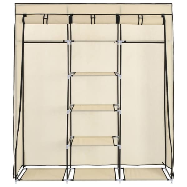 klædeskab med rum og tøjstænger 150 x 45 x 175 cm stof creme
