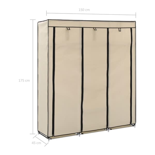 klædeskab med rum og tøjstænger 150 x 45 x 175 cm stof creme