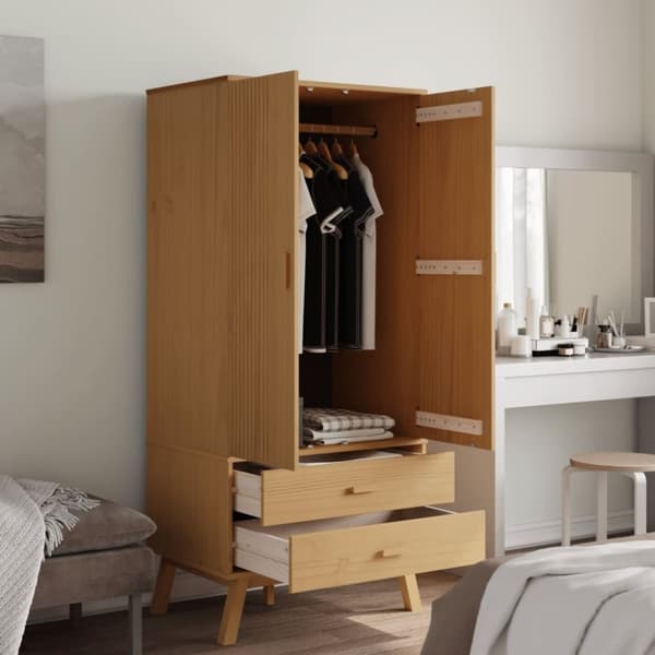 vidaXL klædeskab OLDEN 76,5x53x172 cm massivt fyrretræ brun