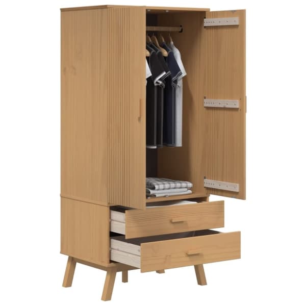 vidaXL klædeskab OLDEN 76,5x53x172 cm massivt fyrretræ brun