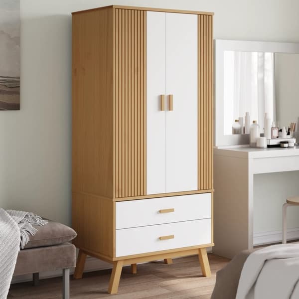 vidaXL Garderob OLDEN vit och brun 76,5x53x172 cm massiv furu
