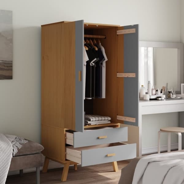 vidaXL Garderobe OLDEN grå og brun 76,5x53x172 cm heltre furu