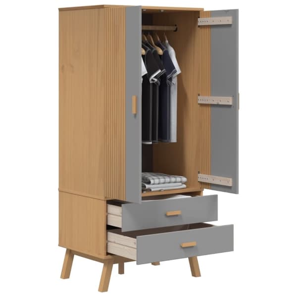 vidaXL Garderobe OLDEN grå og brun 76,5x53x172 cm heltre furu